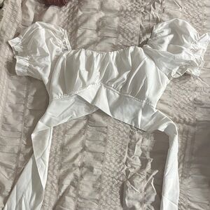 White Puff Sleeve Crop Top